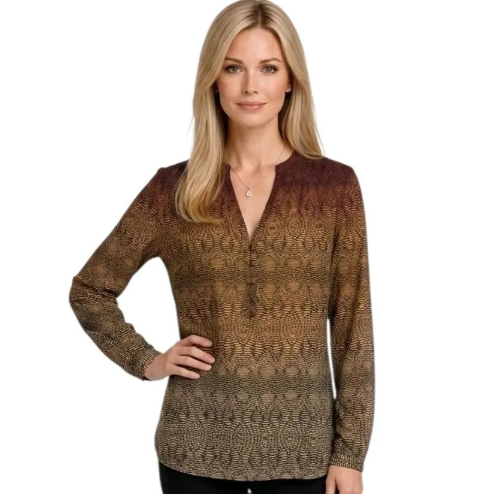 Diane von Furstenberg Gaylen Brown Ombre Cotton/Silk Long Sleeve Blouse Size 4